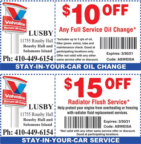 valvoline oil change coupon